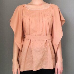 Carlos Miele Peach Blouse with Floral Embroidery